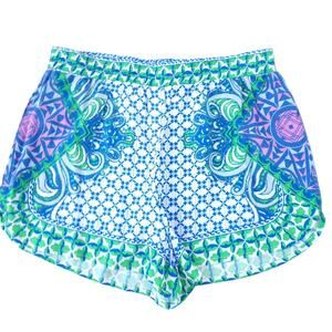 Lilly Rain Lightweight Printed Shorts Medium but Fit Smaller Blue Green Pink
